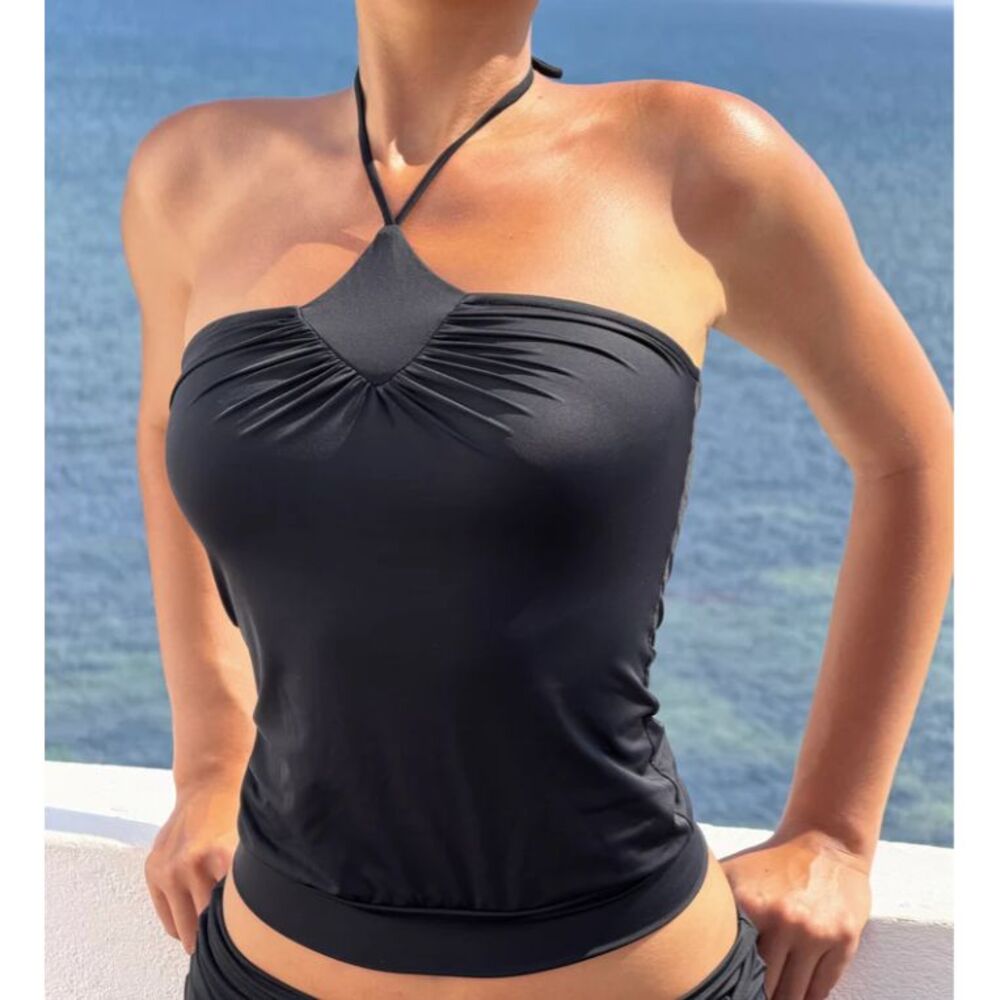 ERYS Studio Black Nylon Halter Panel Top Size Small NWT Basic Minimalist